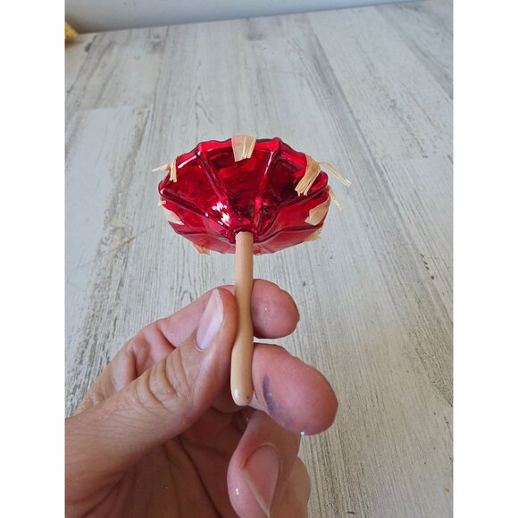 Red glass umbrella Beach tropical Hawaiian ornament Xmas tree thatched - Picture 6 of 7
